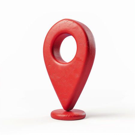 Red map pointer isolated on white background. 3d render illustration.の素材