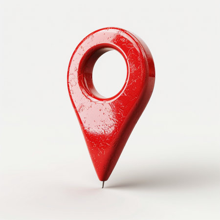 Red map pin isolated on white background. 3d rendering illustration.の素材
