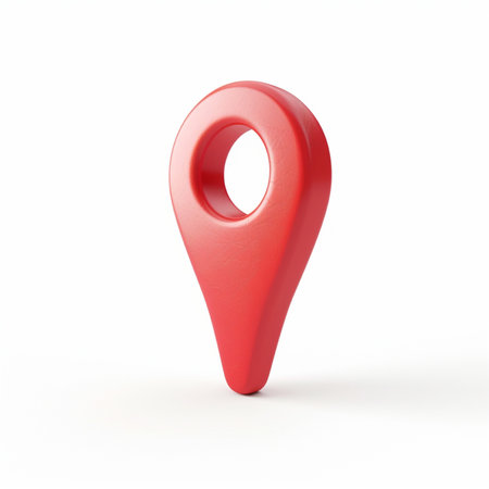Red map pointer isolated on white background. 3D illustration. Top view.の素材