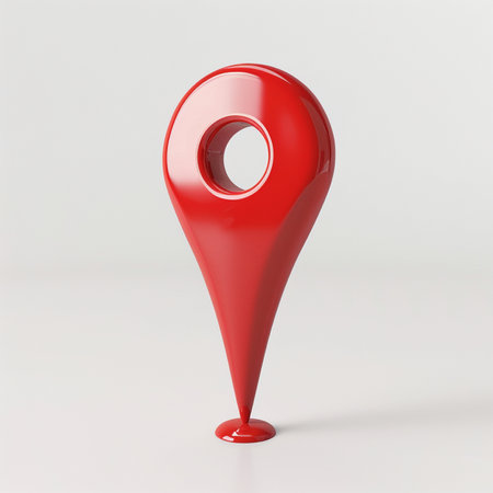 Red pin on a white background. 3d rendering, 3d illustration.の素材