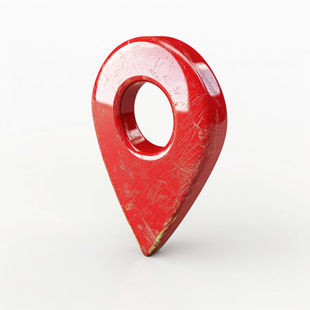 Red map pointer on a white background. 3d render illustration.の素材
