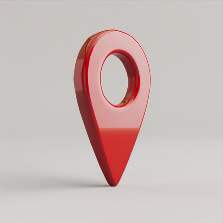 3d red map pointer icon isolated on white background. 3d rendered glossy red font character.の素材