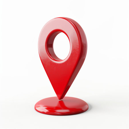 Red map pin isolated on white background. 3d render image.の素材