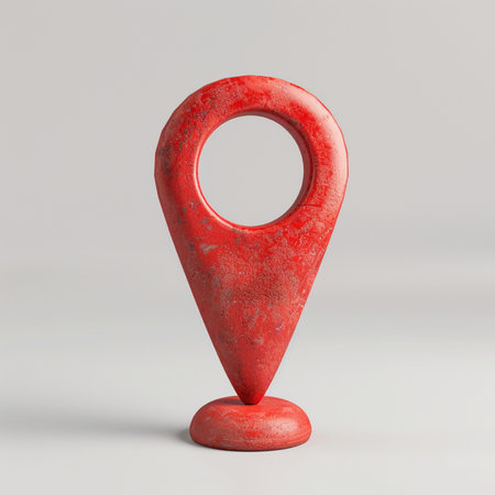 Red map pointer isolated on white background. 3d render illustration.の素材