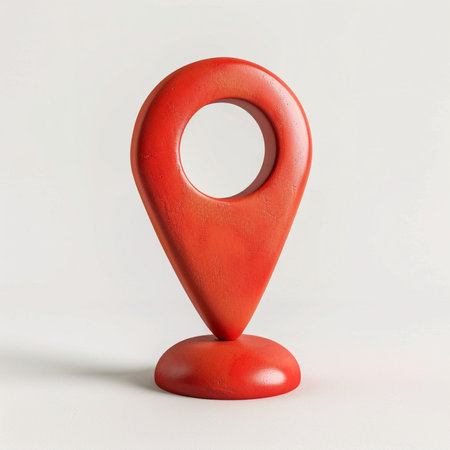 Red plastic map pointer isolated on white background. 3d render.の素材