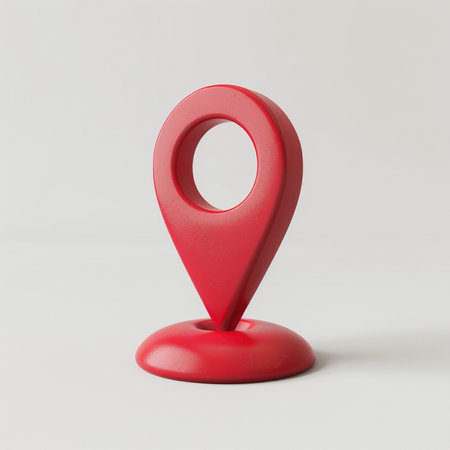 Red map pin on a white background. 3d render illustration.の素材