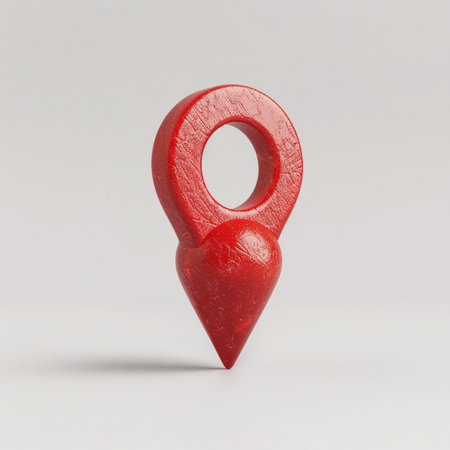 Red Map Marker 3D Rendering on a White Background.の素材