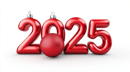 New Year 2015 concept with red christmas ball on a white backgroundの素材