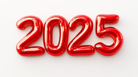 Red balloon in the form of the number 2015 on a white backgroundの素材