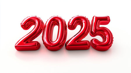 Red foil balloon happy new year 2015 on white background. 3d render illustrationの素材