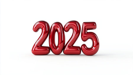 New Year 2015 - Red 3D Rendered Number on White Backgroundの素材
