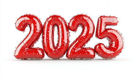 Happy New Year 2015. Red foil balloon number on white background. 3D illustrationの素材