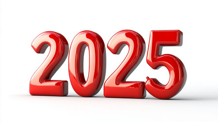 Red numbers 2015 on a white background. 3D illustration, clipping path includedの素材