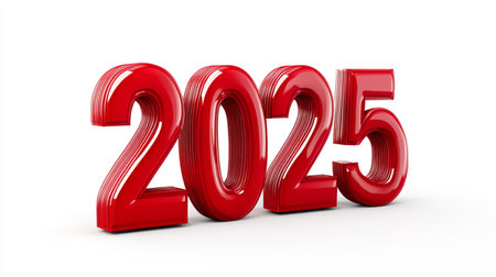 3d illustration of red new year 2015 on white background with shadowの素材