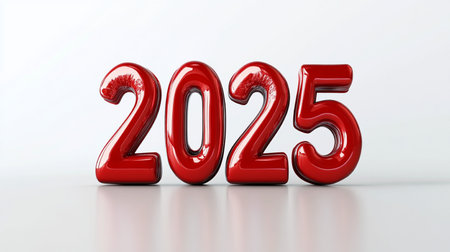 3d render of red new year 2015 on white background with reflectionの素材