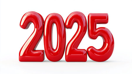 Red 2019 New Year digits on a white background. 3d Renderingの素材