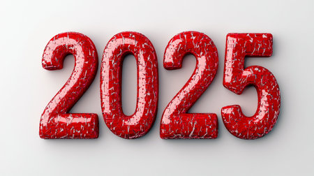 Happy New Year 2015. 3D rendering of red metallic numbers on white backgroundの素材
