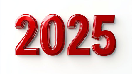 Red 3d number 2025 on white background. 3D illustrationの素材