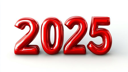 3d illustration of new year 2015 in red glass over white backgroundの素材