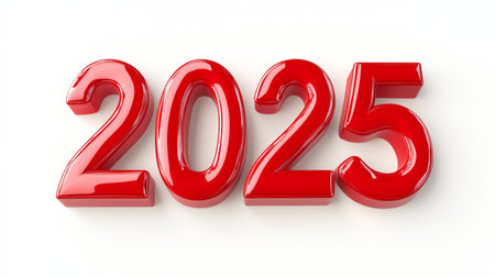 New year 2015 on white background. 3D rendering. Red color.の素材