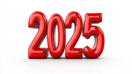 Red new year 2015 isolated on white background. 3D illustration.の素材