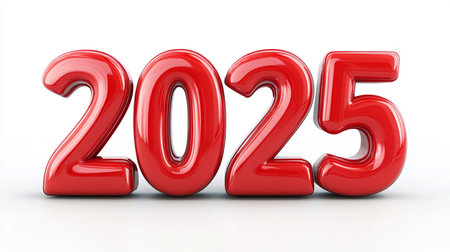 Red new year 2015 isolated on white background. 3d render illustrationの素材