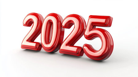 Red 3d numbers 2015 on white background. 3d render illustrationの素材