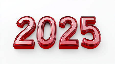 New year 2015 on white background. 3D rendering. Red numbers.の素材