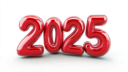 3d render of red balloon for new year 2015 on white backgroundの素材
