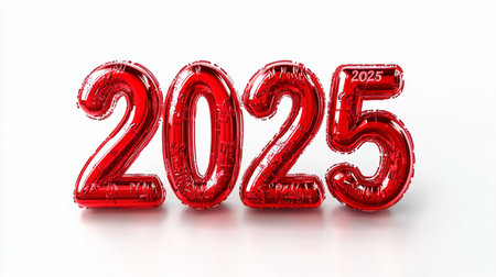 Happy New Year 2015. Red foil balloon on white background. 3D renderingの素材