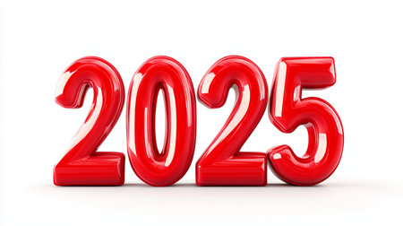 Red New Year 2015 on white background. 3d Rendering.の素材