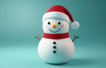 Christmas snowman on blue background. 3d render. Christmas concept.の素材