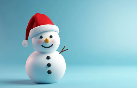 snowman with santa hat on blue background 3d renderingの素材