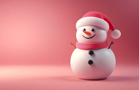 Snowman on pink background. Christmas and New Year concept. 3D Renderingの素材