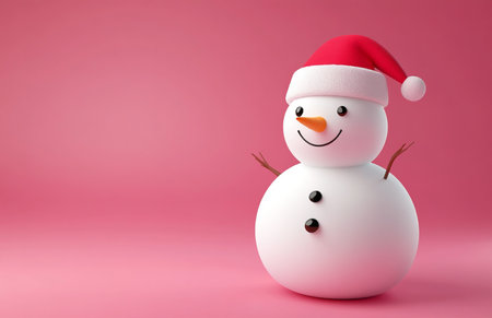 Snowman with Santa hat on pink background. Christmas and New Year concept.の素材