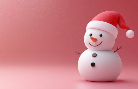 Snowman with Santa hat on pink background. Christmas and New Year concept.の素材