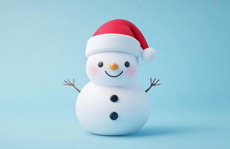 snowman with red santa hat on blue background. 3d illustrationの素材