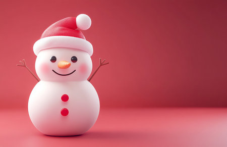 Snowman on red background with copy space. Christmas and New Year concept.の素材