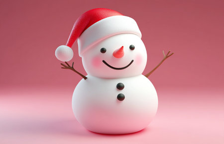 Snowman with red hat on pink background. Christmas and New Year concept.の素材