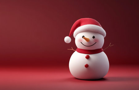 Snowman with Santa hat on red background. Christmas and New Year concept.の素材