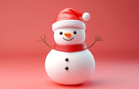 snowman isolated on red background, merry christmas and happy new yearの素材