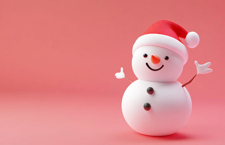 Snowman with red hat on pink background. Christmas and New Year concept.の素材