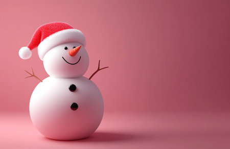 Snowman with Santa Claus hat on pink background, 3d renderの素材