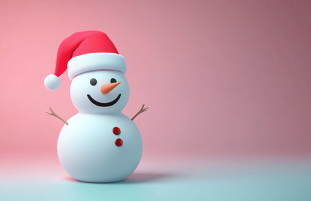 3d rendering of snowman with santa hat on pink backgroundの素材