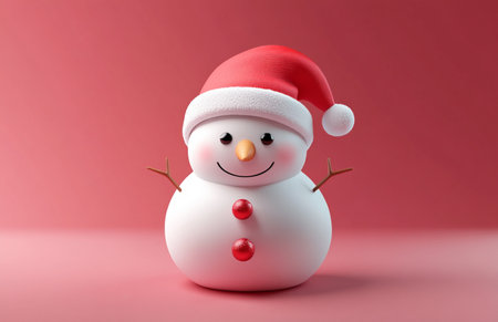 Snowman with Santa hat on pink background. 3d illustration.の素材