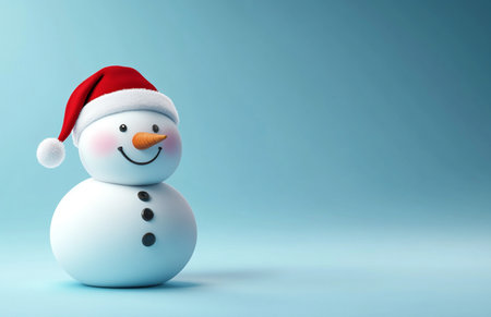 3d rendering of a snowman with santa hat on blue backgroundの素材