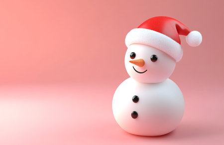 Snowman with Santa hat on pink background. Christmas and New Year concept.の素材
