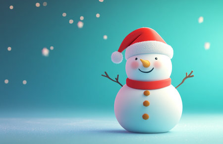 Snowman on blue background. Christmas and New Year concept. 3D Renderingの素材
