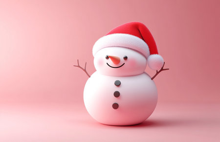 snowman with santa hat on pink background 3d renderingの素材