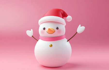 Snowman with Christmas hat on pink background. 3d illustration.の素材